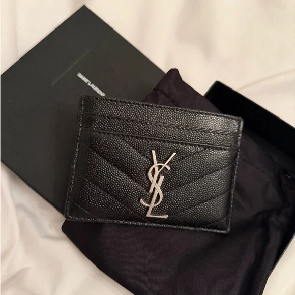 Saint Laurent Black Card Holder with Silver Logo - Picture 2 of 6